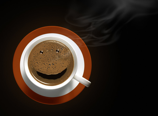 Bom dia sorriso na xícara de café
 - Foto, Imagem