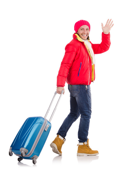 Tourist holding suitcase - Фото, зображення