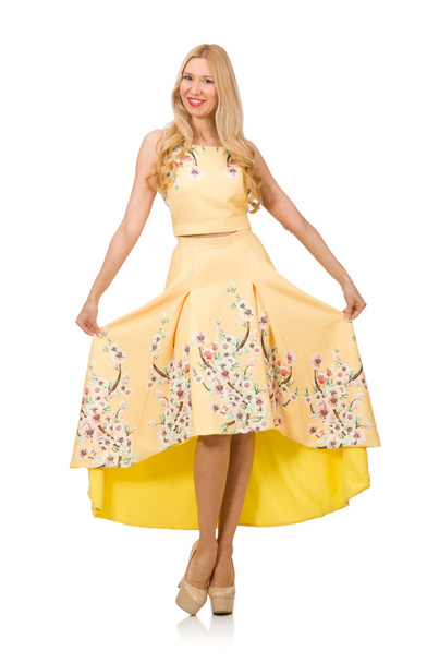 Blond girl in charming dress with flower prints - Φωτογραφία, εικόνα