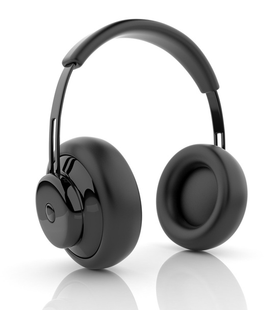 Black audio headphones 3D. Icon. Isolated on white background - Photo, Image