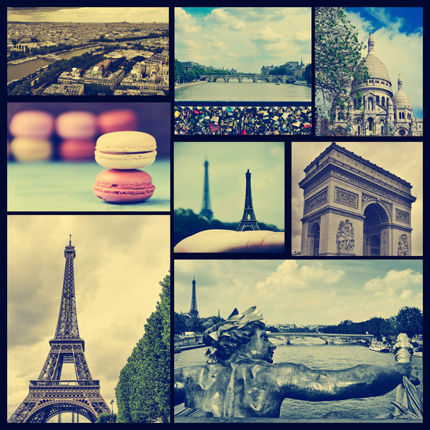 collage of different landmarks in Paris, France, cross processed - Фото, зображення