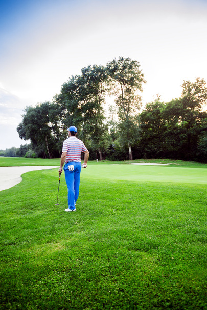 Bela paisagem com um golfista
 - Foto, Imagem