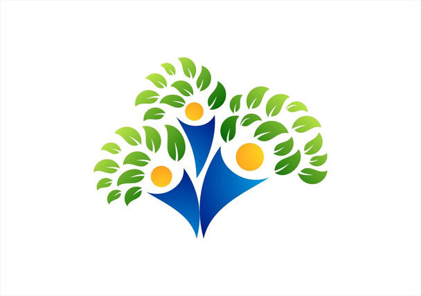 Logotipo del árbol genealógico, familia, padre, niño, crianza de los hijos símbolo de la educación sanitaria diseño de vectores
 - Vector, imagen