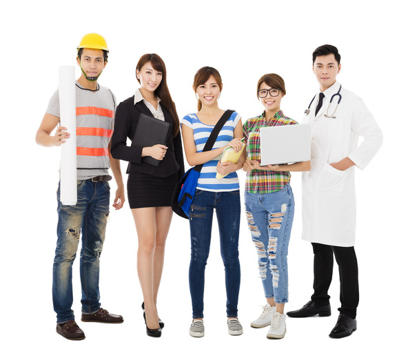 Group of diverse young people in different occupations standing  - Photo, Image