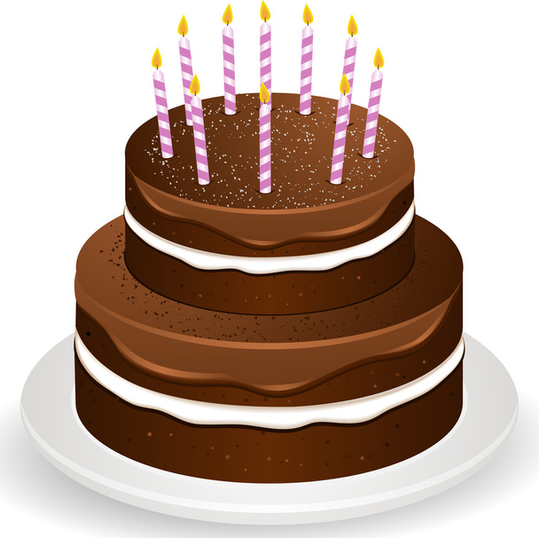 Schokoladenkuchen und Kerzen - Vektor, Bild