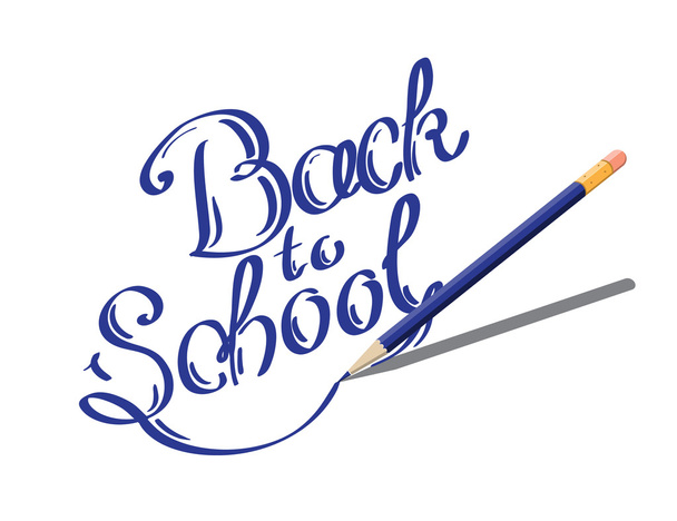 Caligrafia Voltar à escola escrito por lápis azul sobre um fundo branco. Ilustração vetorial
 - Vetor, Imagem