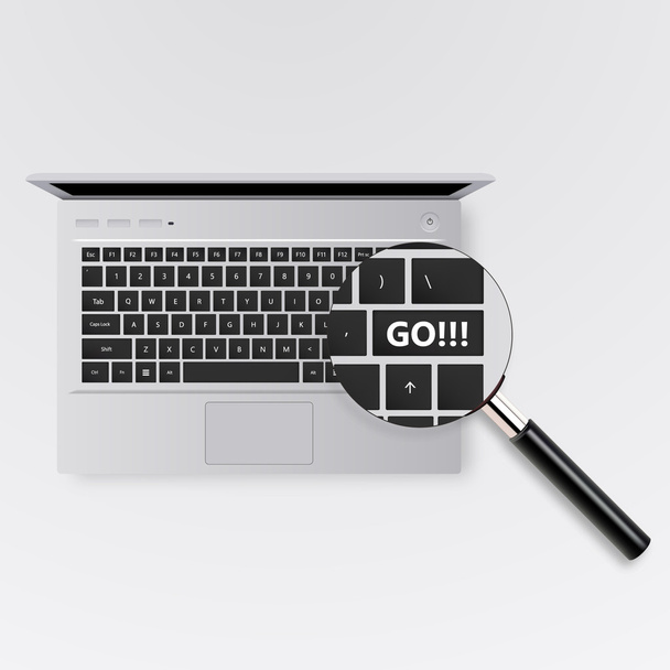 Computer keyboard with magnifying glass/Computer keyboard, Vector realistic illustration - Vektor, obrázek