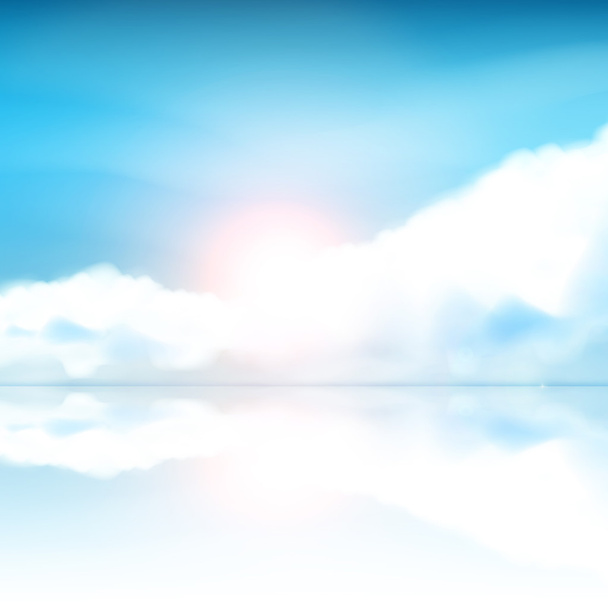 Fantasy Background Blue sky with clouds and sun reflection in water. Vector Illustration. - Vector, Image