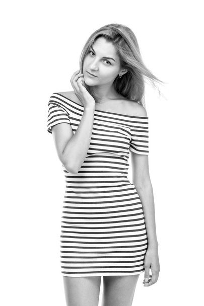 Girl in a striped dress - 写真・画像