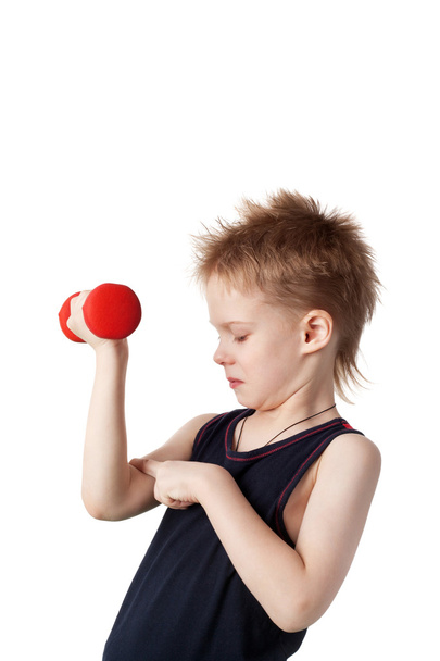 boy training with dumbbells - Photo, image