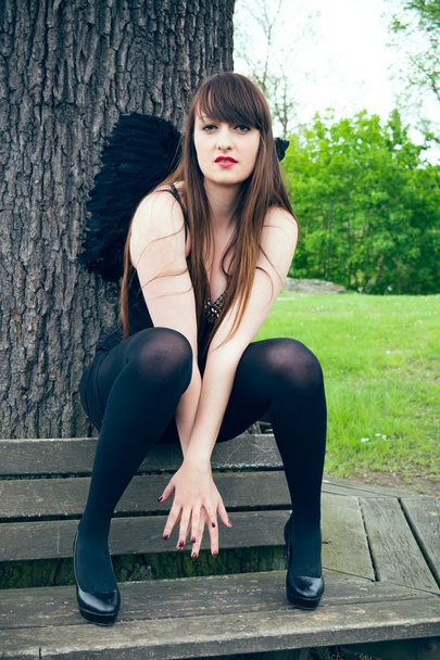 Woman with black angel wings - Photo, Image