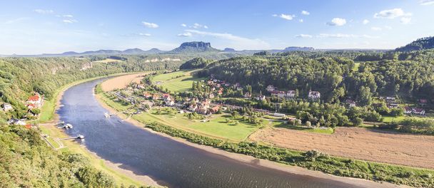 Panoramic view of Rathen and Elbe river, Germany - 写真・画像