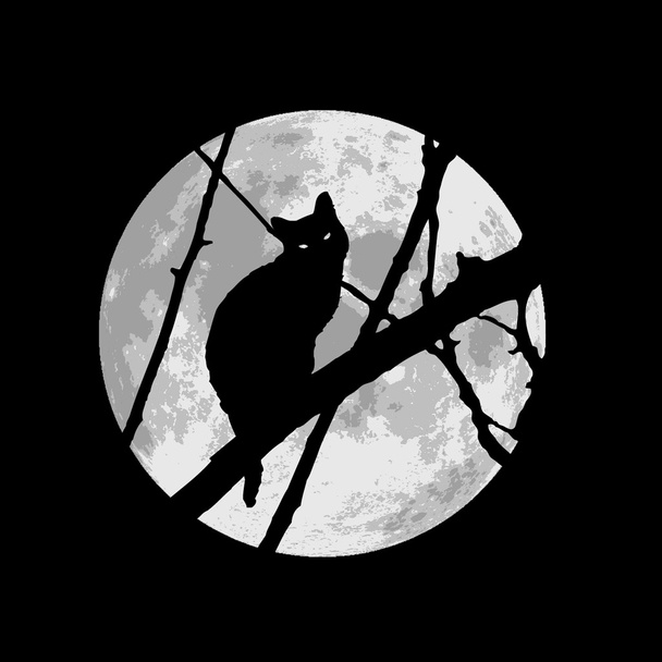 Gato negro bajo la Luna
 - Vector, Imagen