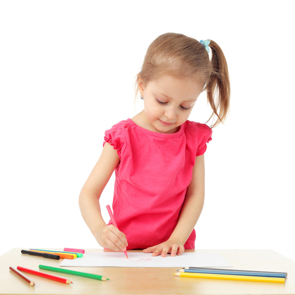 Cute little girl drawing - Photo, Image