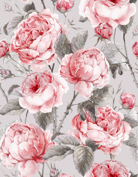 Classique motif floral vintage sans couture, bouquet aquarelle de roses anglaises
 - Photo, image