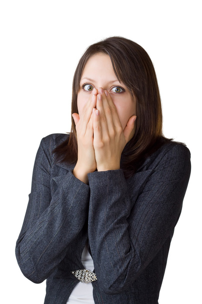 Business woman hides her face in her ​​hands - Foto, Imagen