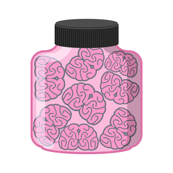 Many brain in jar. Laboratory research Organ. Vector illustratio - Vector, Image