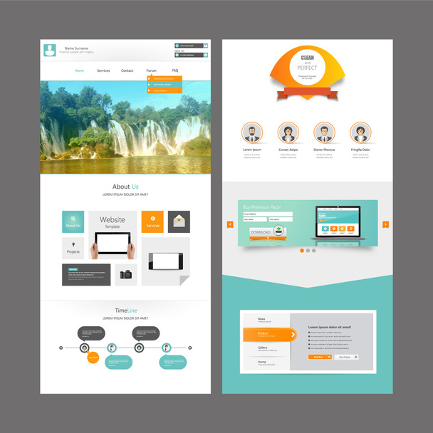 One Page Website Template and Header Designs. - Vector, Image