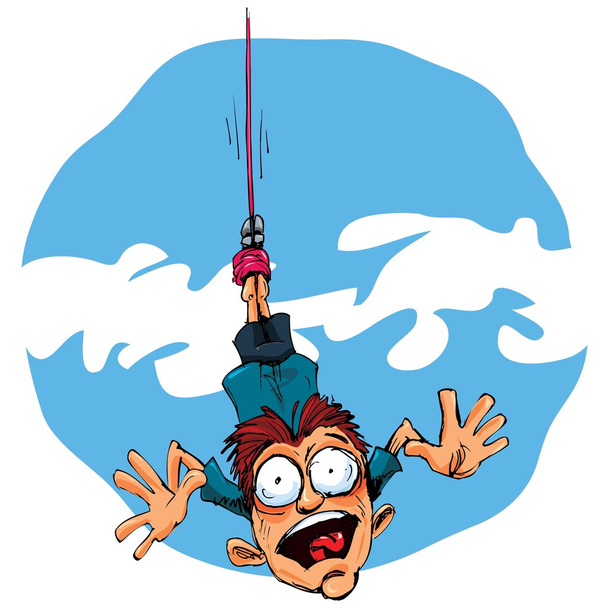 Cartoon bungee jumper vallen in angst - Vector, afbeelding
