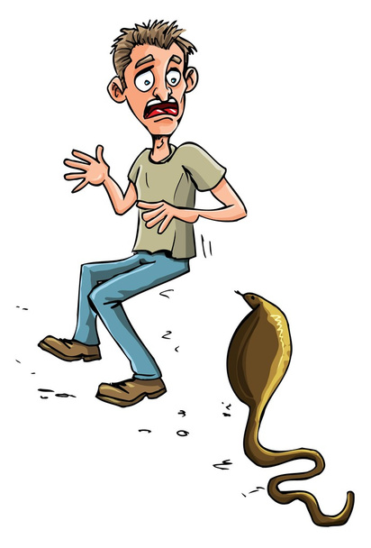 Cartoon man threatened by cobra - Vector, Image