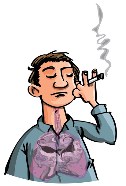 Cartoon of evil smoke filling a smokes lungs - Vector, Image