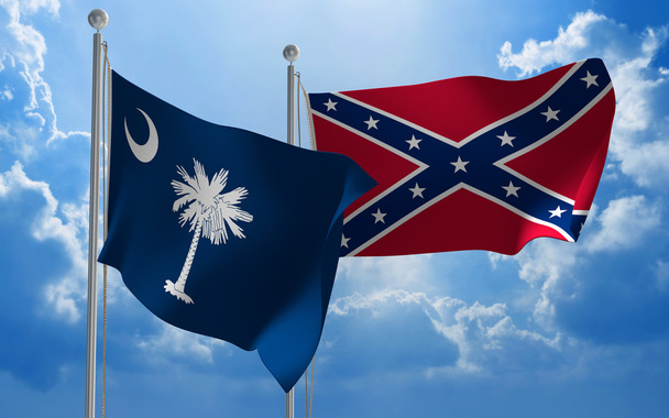 Drapeaux de la Caroline du Sud et des États confédérés battant pavillon commun
 - Photo, image