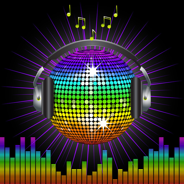 Discoball arco iris y auriculares
 - Vector, imagen