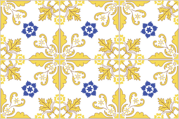 Traditional ornate portuguese tiles azulejos. Vector illustration. - Vector, Image