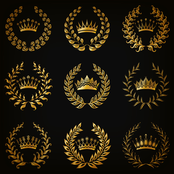 Luxury gold labels with laurel wreath - Διάνυσμα, εικόνα