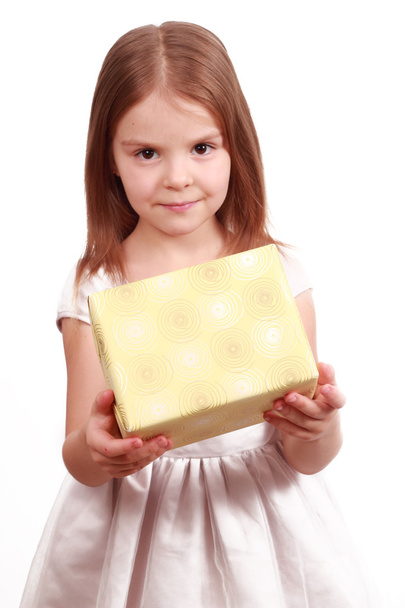 Sweet little girl with present box - Zdjęcie, obraz