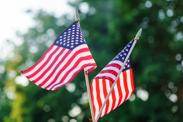 American flags in sunny weather outdoors - Fotoğraf, Görsel