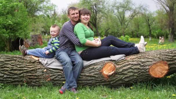 junge Familie sitzt auf einem Baum - Filmmaterial, Video