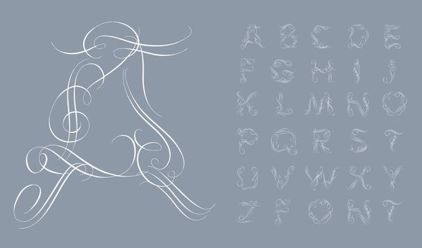  Calligraphic alphabet. Design elements  - Vector, Image