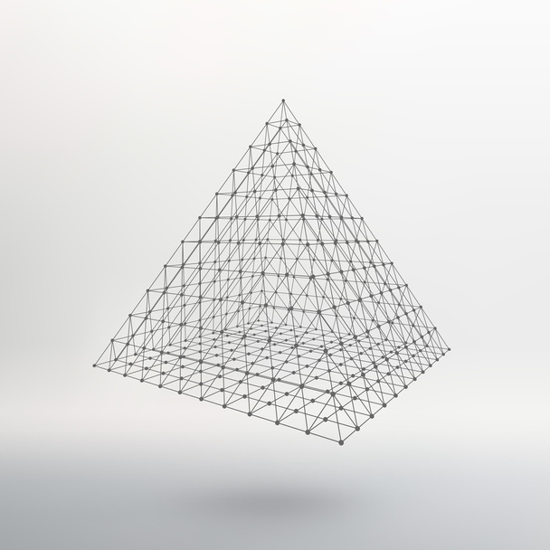 Wireframe mesh Polygonal pyramid. Pyramid of the lines connected points. Atomic lattice. Driving a constructive solution of the pyramid. Vector Illustration EPS10. - Wektor, obraz