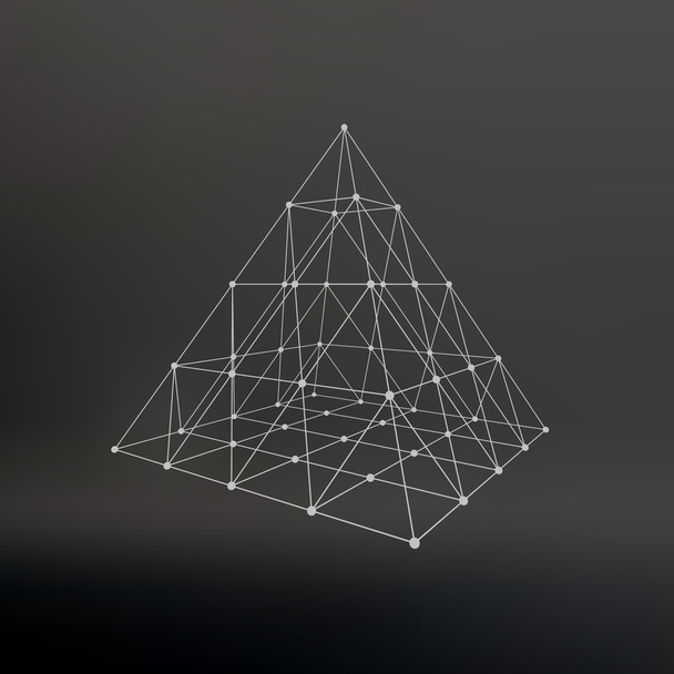 Wireframe mesh Polygonal pyramid. Pyramid of the lines connected points. Atomic lattice. Driving a constructive solution of the pyramid. Vector Illustration EPS10. - ベクター画像
