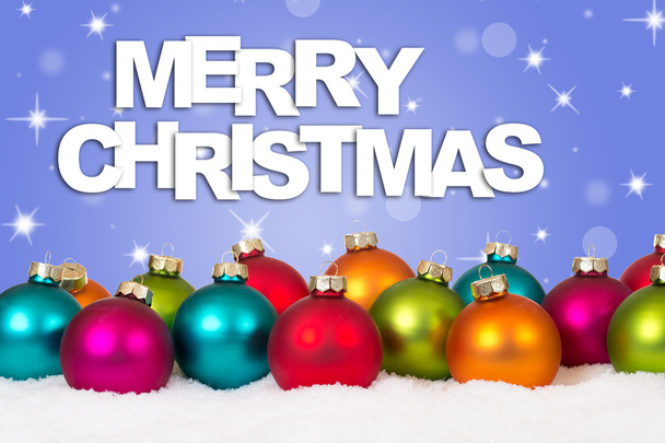Merry Christmas card many colorful balls decoration - Photo, Image