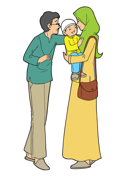 Portrait of a happy indonesian family - Vector, Image