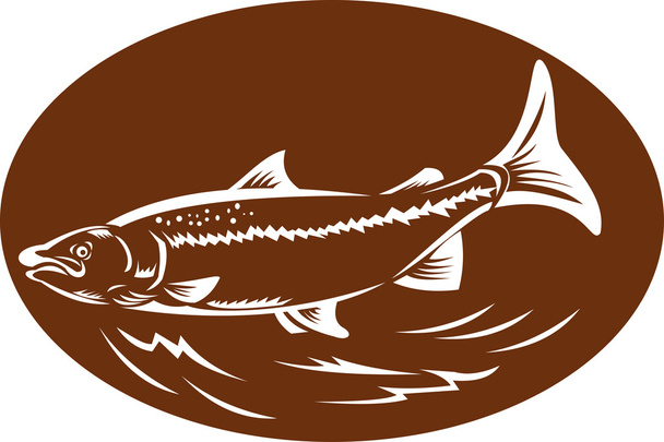 斑点の斑点のあるマス魚レトロな木版画 - 写真・画像