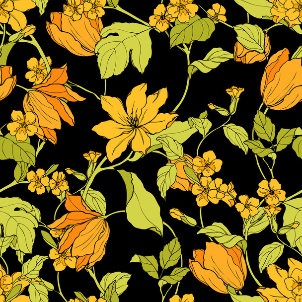 Seamless pattern with flowers Magnolia and tulips - Vektor, Bild