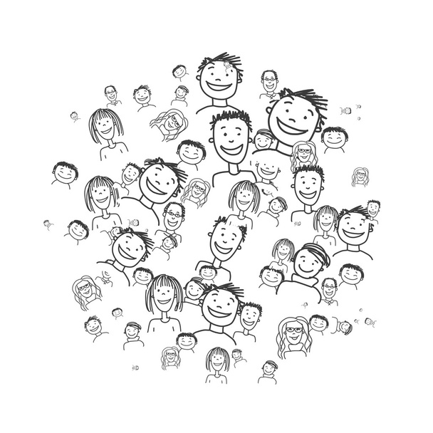 Group of people, sketch for your design - Вектор,изображение