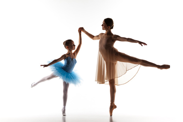 The little ballerina dancing with personal ballet teacher in dance studio - Zdjęcie, obraz