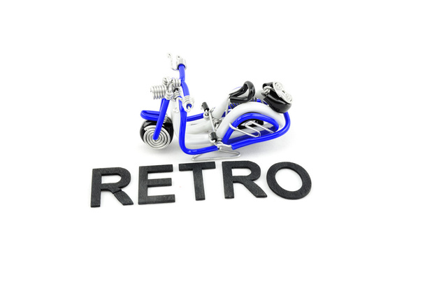 posizione differenza mini scooter realizzato in filo bianco, nero e blu con parola retro isolato sfondo bianco
 - Foto, immagini
