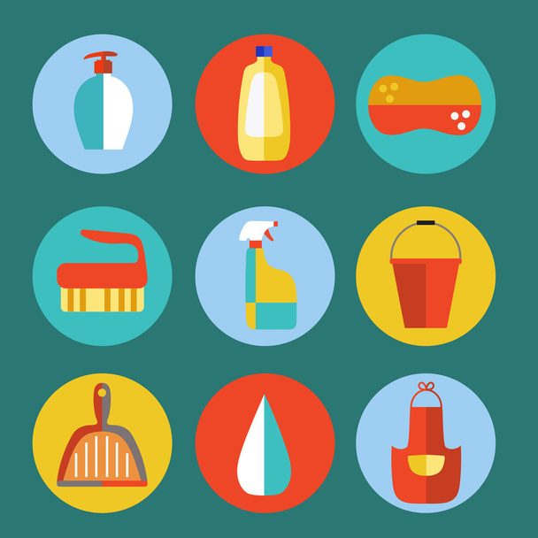 Set vettoriale icona piatta prodotti per la pulizia
. - Vettoriali, immagini