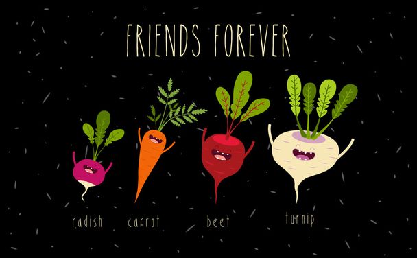 set of cartoon vegetables illustration. - Vector, Image