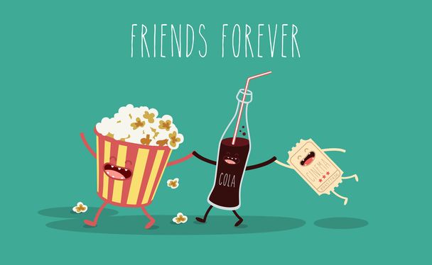 Popcorn, ticket de cinéma, cola, cinéma
 - Vecteur, image