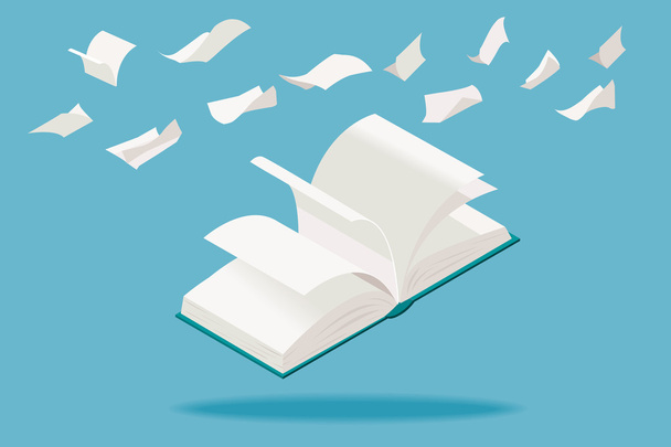 White Book and Paper Sheets Flying - Vector, Image