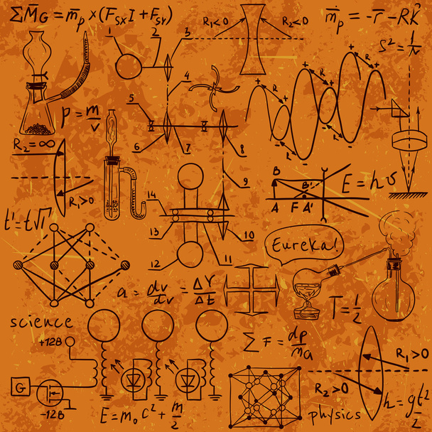 Fórmulas físicas, gráficos e cálculos científicos. Vintage mão desenhada ilustração laboratório
 - Vetor, Imagem