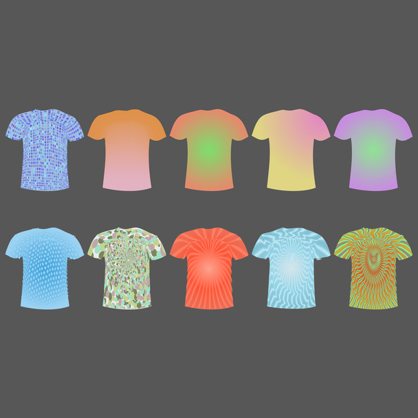 μια σειρά από μπλουζάκια με διαφορετικό υπόβαθρο σε αυτούς. σχέδια και χρώματα. Vector αποθέματος - Διάνυσμα, εικόνα