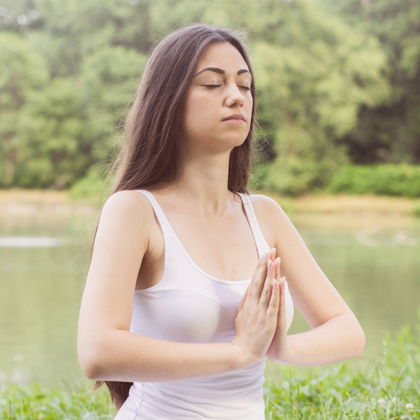 Yoga Woman Meditating Relaxing Healthy Lifestyle - Фото, зображення