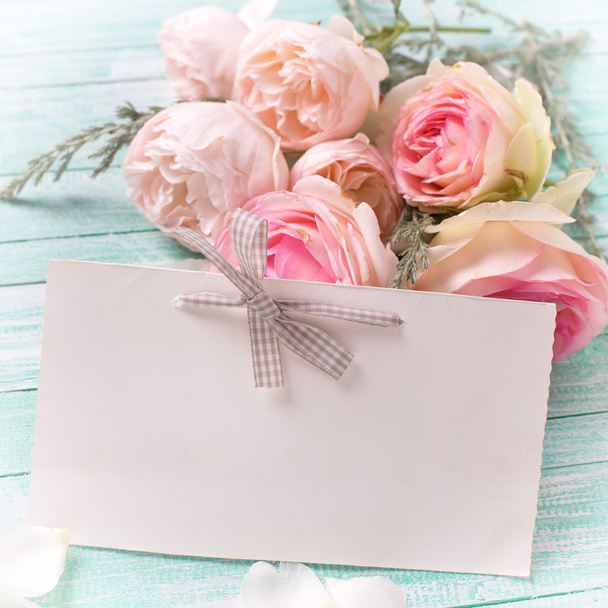 Pastel roses  and empty tag - Photo, Image